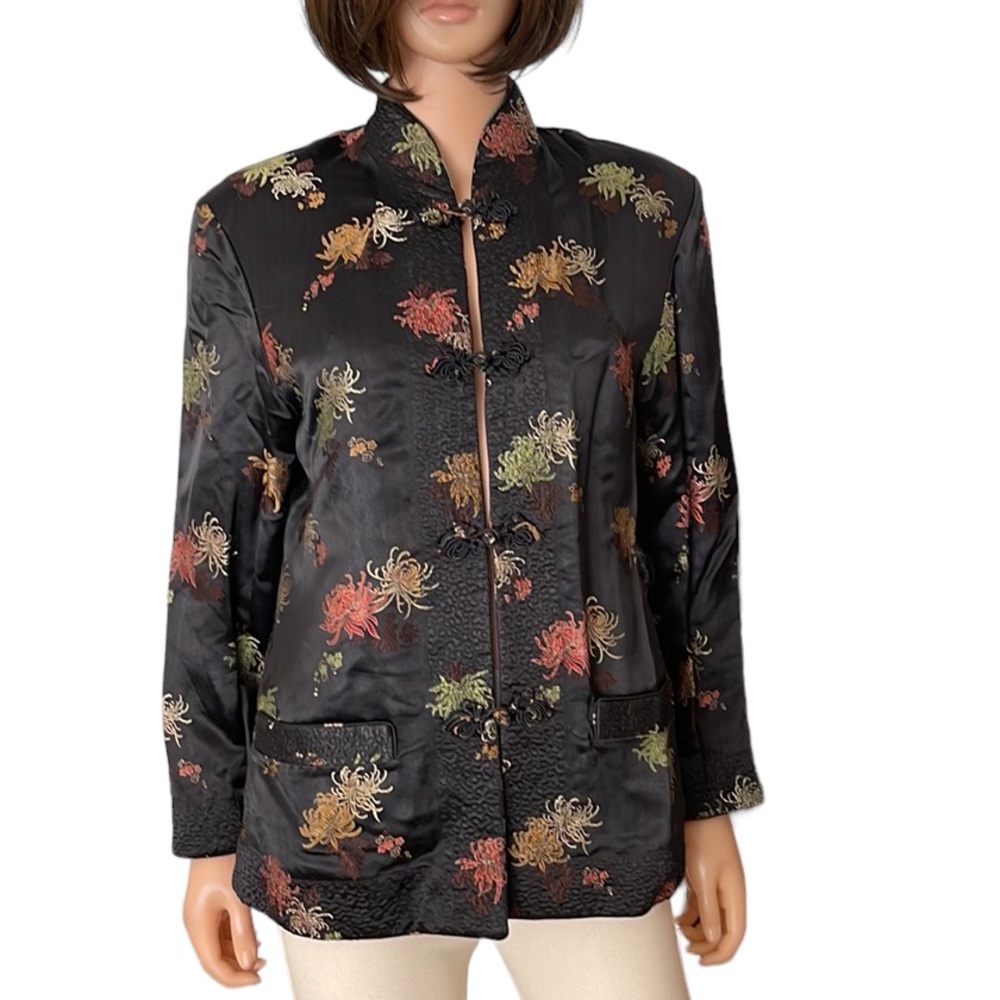 Vintage Chinese  reversible black green silky satin jacket